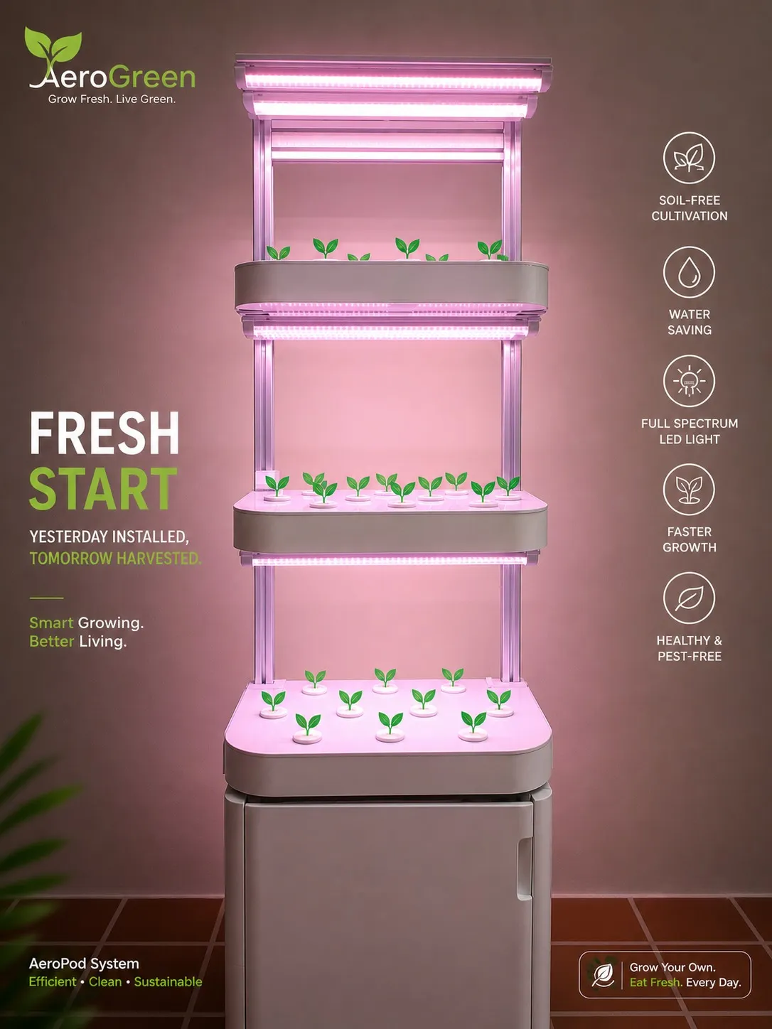 AeroPod smart hydroponic system with healthy lettuce